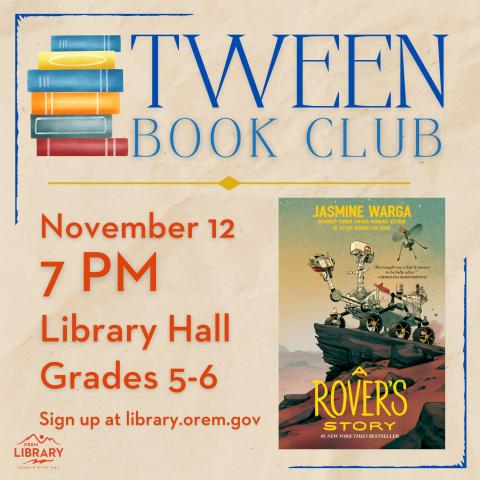 Tween Book Club November 12 at 7:00 p.m. in doTERRA South Lobby